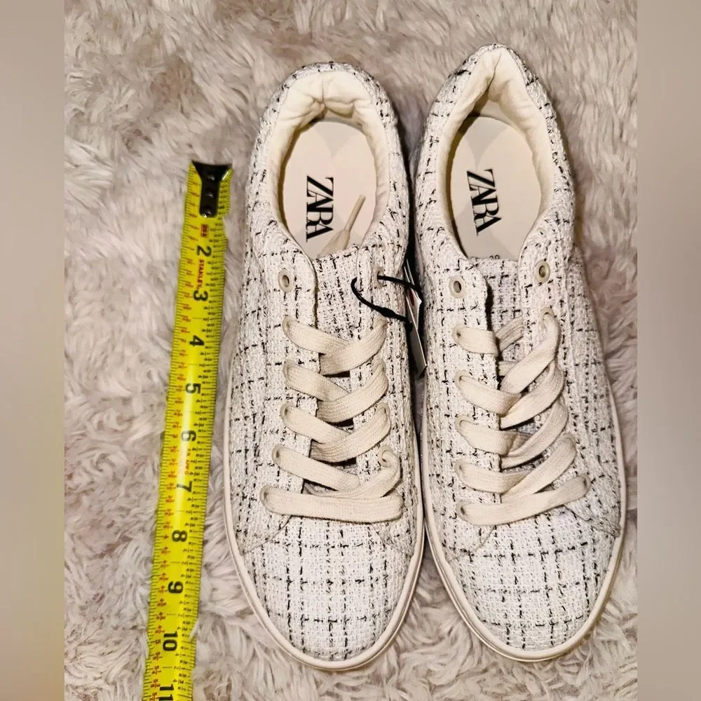 ZARA sneakers size 8. Plaid design sneakers. Beige color. New never worn. W/tags
